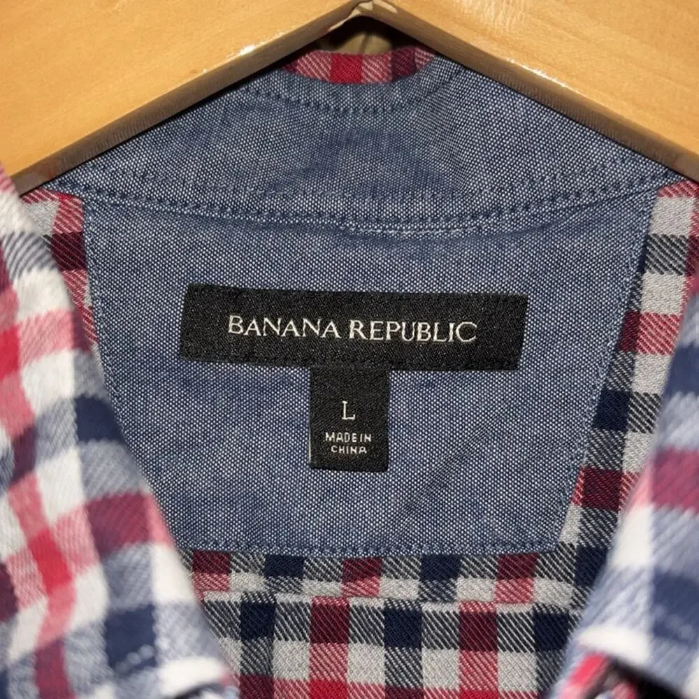 Banana Republic navy, red and gray flannel button down size large